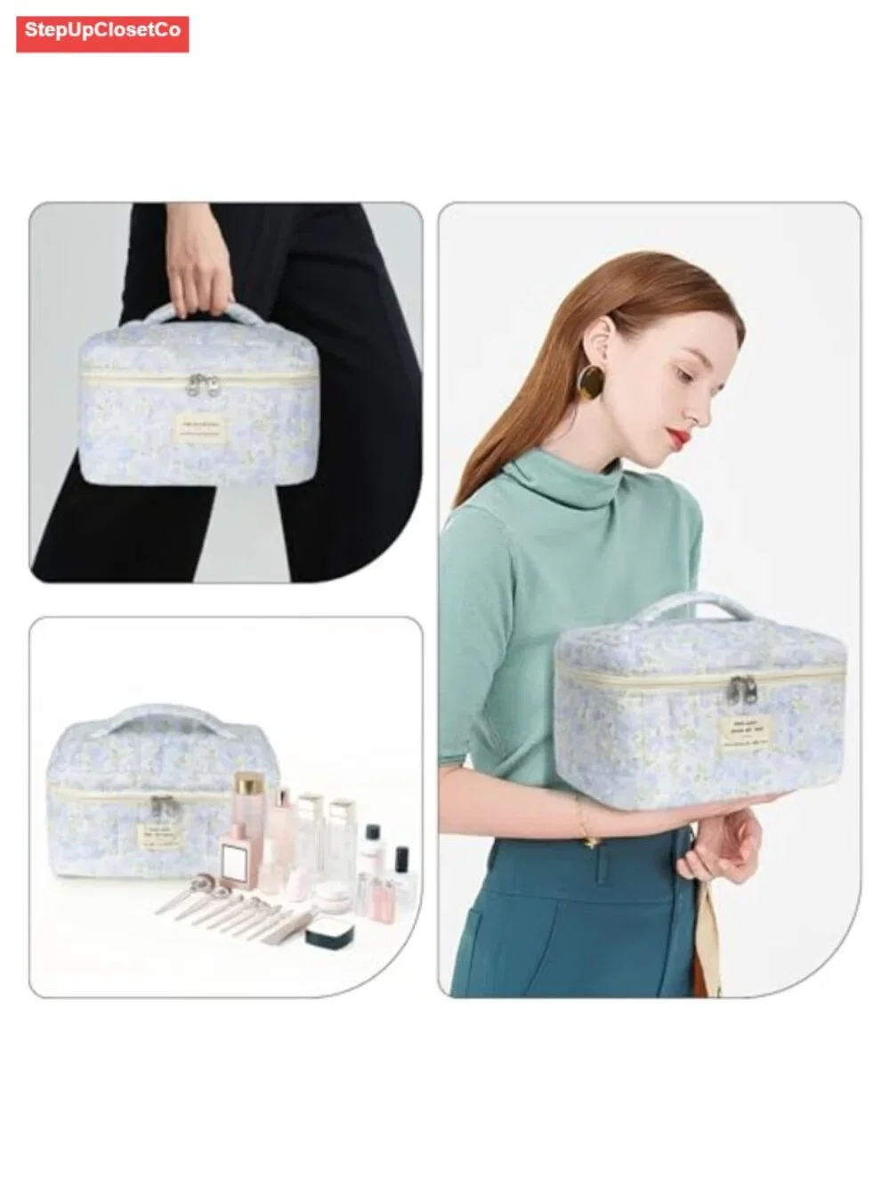 Large Floral Cotton Makeup Bag Toiletry Organizer Cosmetic Travel Case